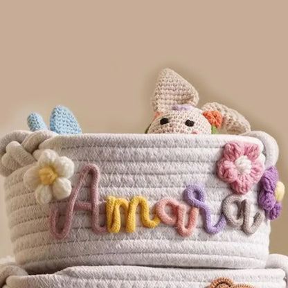 1pc Personalized Letter Handmade Cotton Rope Storage Basket, Party Gift Basket, Multifunctional Storage Basket, Easter Gift