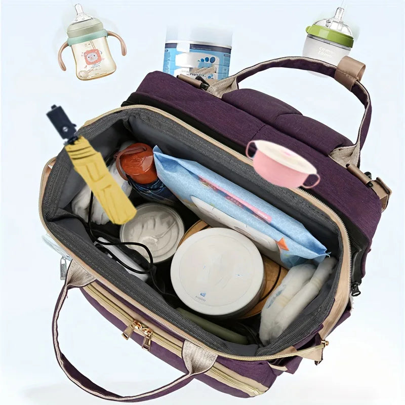 Portable folding crib, mommy bag, multi-functional, light and large-capacity leisure, double shoulder mother and baby bag.