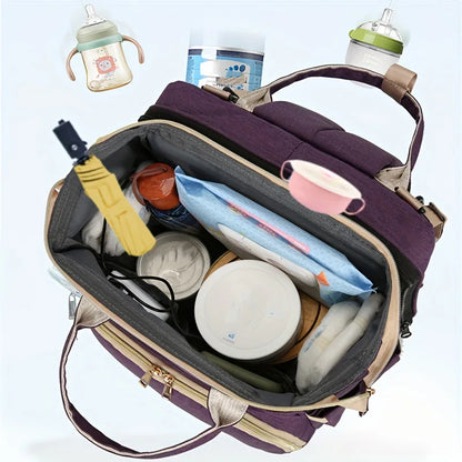 Portable folding crib, mommy bag, multi-functional, light and large-capacity leisure, double shoulder mother and baby bag.