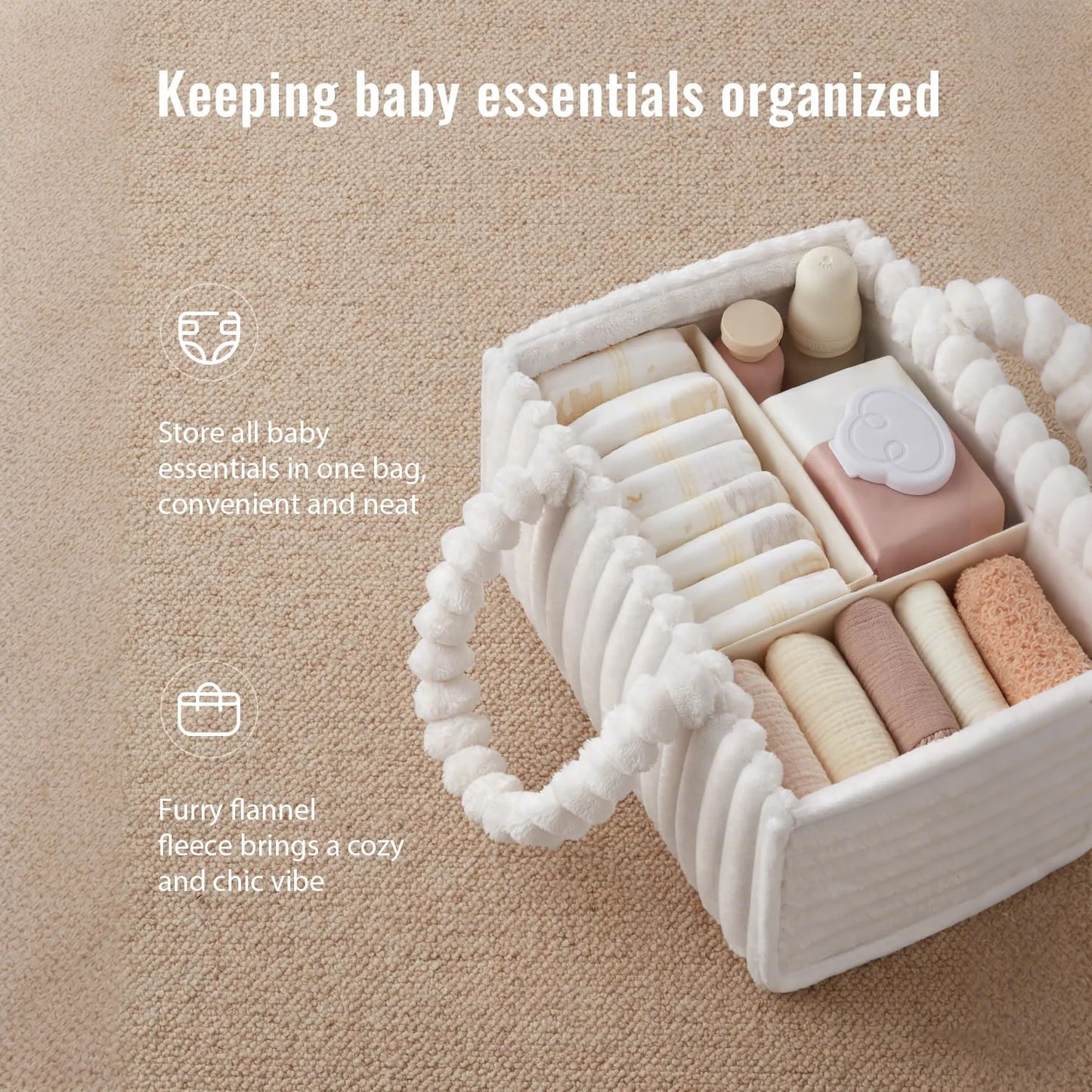 Flannel Diaper Caddy Organizer, included Gift Packaging, Cozy Nursery Storage Basket, Gift for Baby Shower, Newborn Essentials