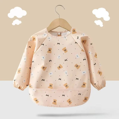 Baby Soft Waterproof Bib Kid Long Sleeves Adjustable Feeding Cloth Little Boy Girl Painting Smock Child Meal Eating Apron