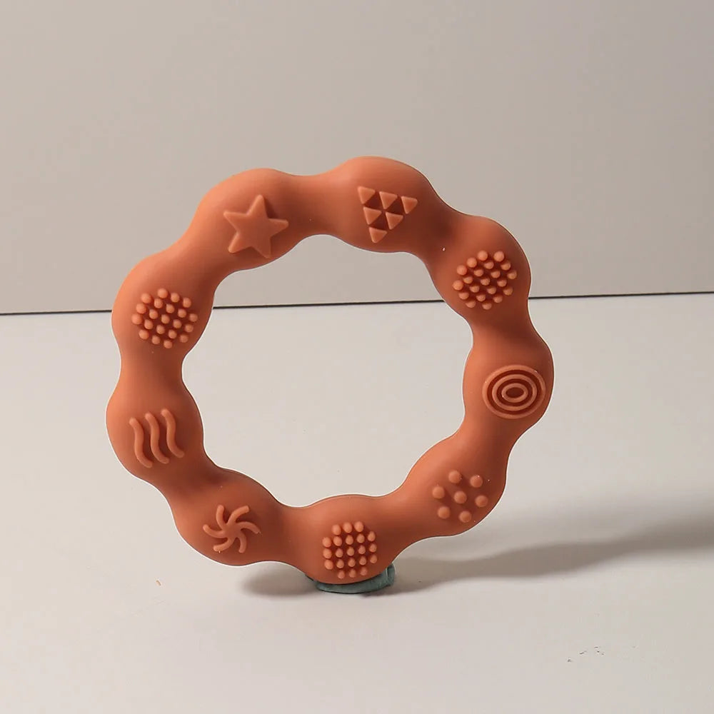 baby teether cartoon ring infant teething toy cute sensory soothing gum soft bpa free chew toy