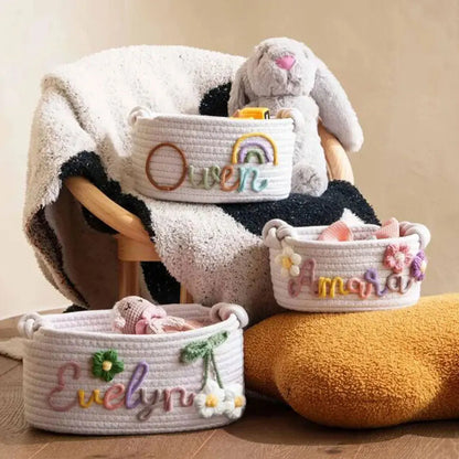 1pc Personalized Letter Handmade Cotton Rope Storage Basket, Party Gift Basket, Multifunctional Storage Basket, Easter Gift