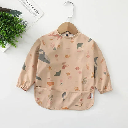 Baby Soft Waterproof Bib Kid Long Sleeves Adjustable Feeding Cloth Little Boy Girl Painting Smock Child Meal Eating Apron