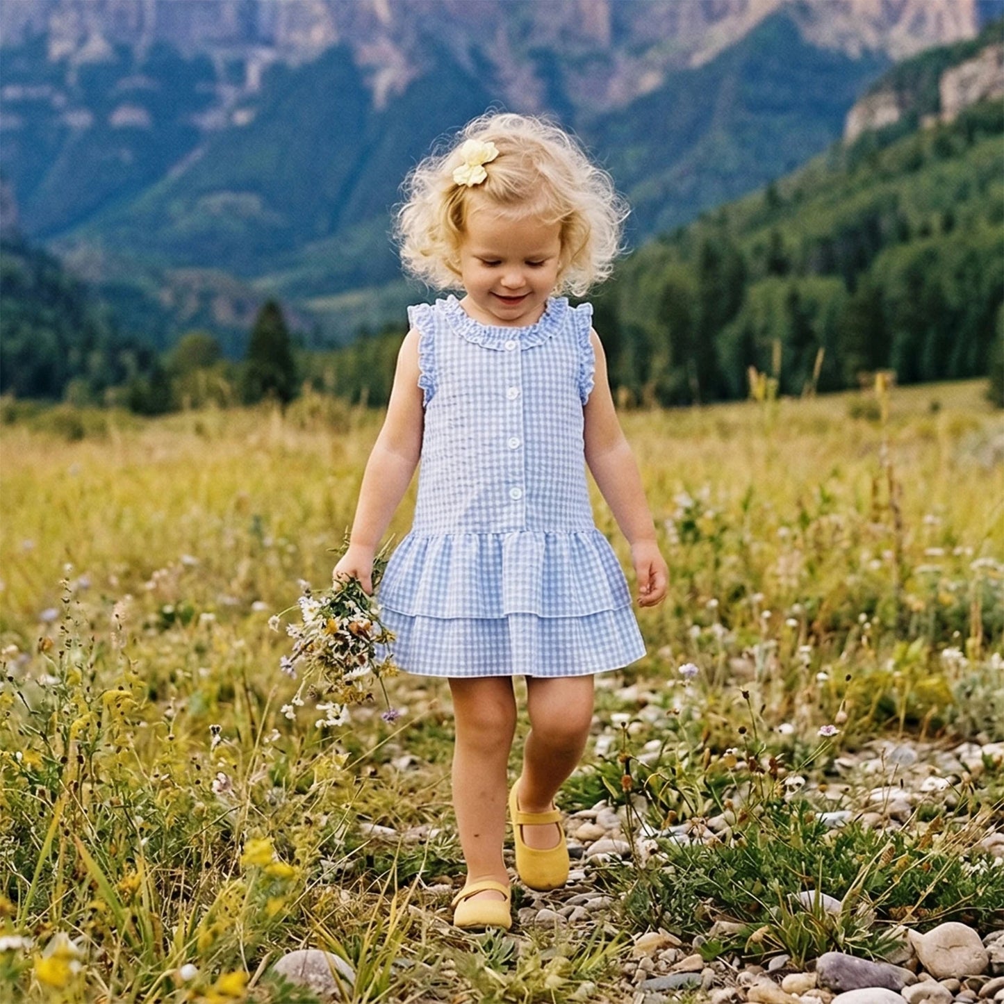 FOCUSNORM 0-4Y Lovely Kids Girls A-line Dress Sleeveless Crew Neck Layered Plaid Summer Dress for Casual Daily