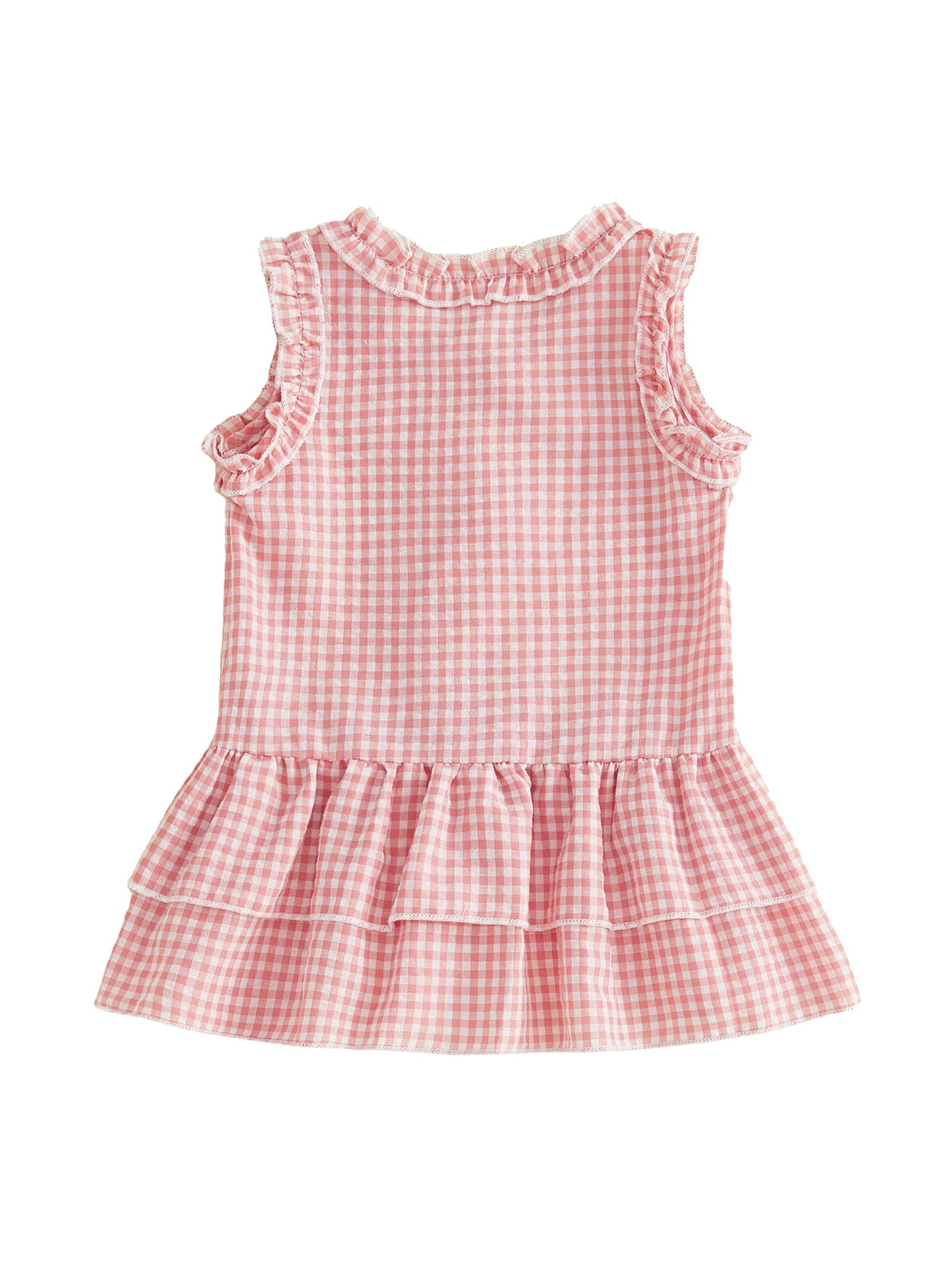 FOCUSNORM 0-4Y Lovely Kids Girls A-line Dress Sleeveless Crew Neck Layered Plaid Summer Dress for Casual Daily