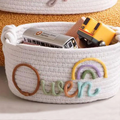 1pc Personalized Letter Handmade Cotton Rope Storage Basket, Party Gift Basket, Multifunctional Storage Basket, Easter Gift
