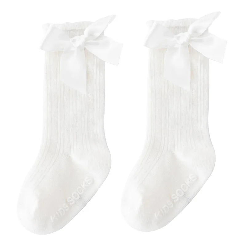 Knee High Baby Girl Socks Anti slip for Newborn Infant Toddler Bowknot Non-slip Long High Tall Cotton Blank Accessories 0-3 Year