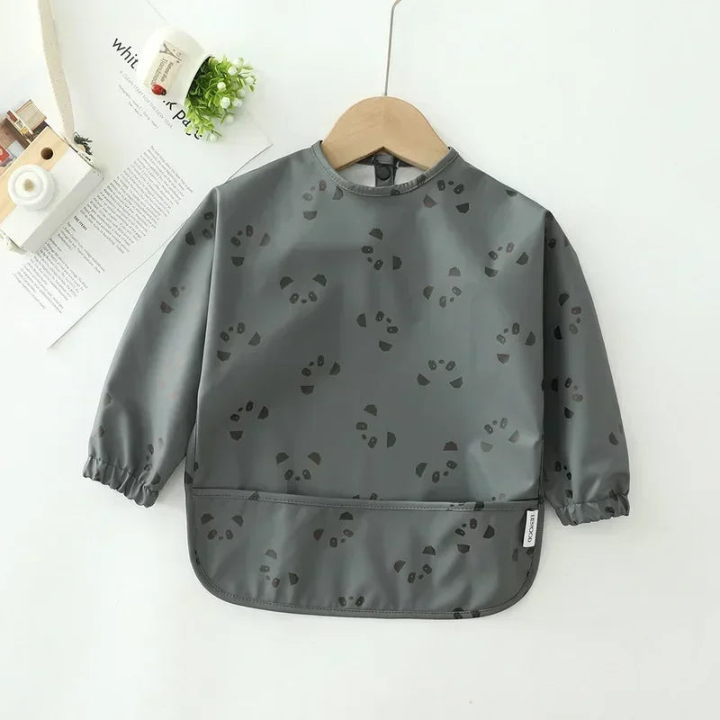 Baby Soft Waterproof Bib Kid Long Sleeves Adjustable Feeding Cloth Little Boy Girl Painting Smock Child Meal Eating Apron