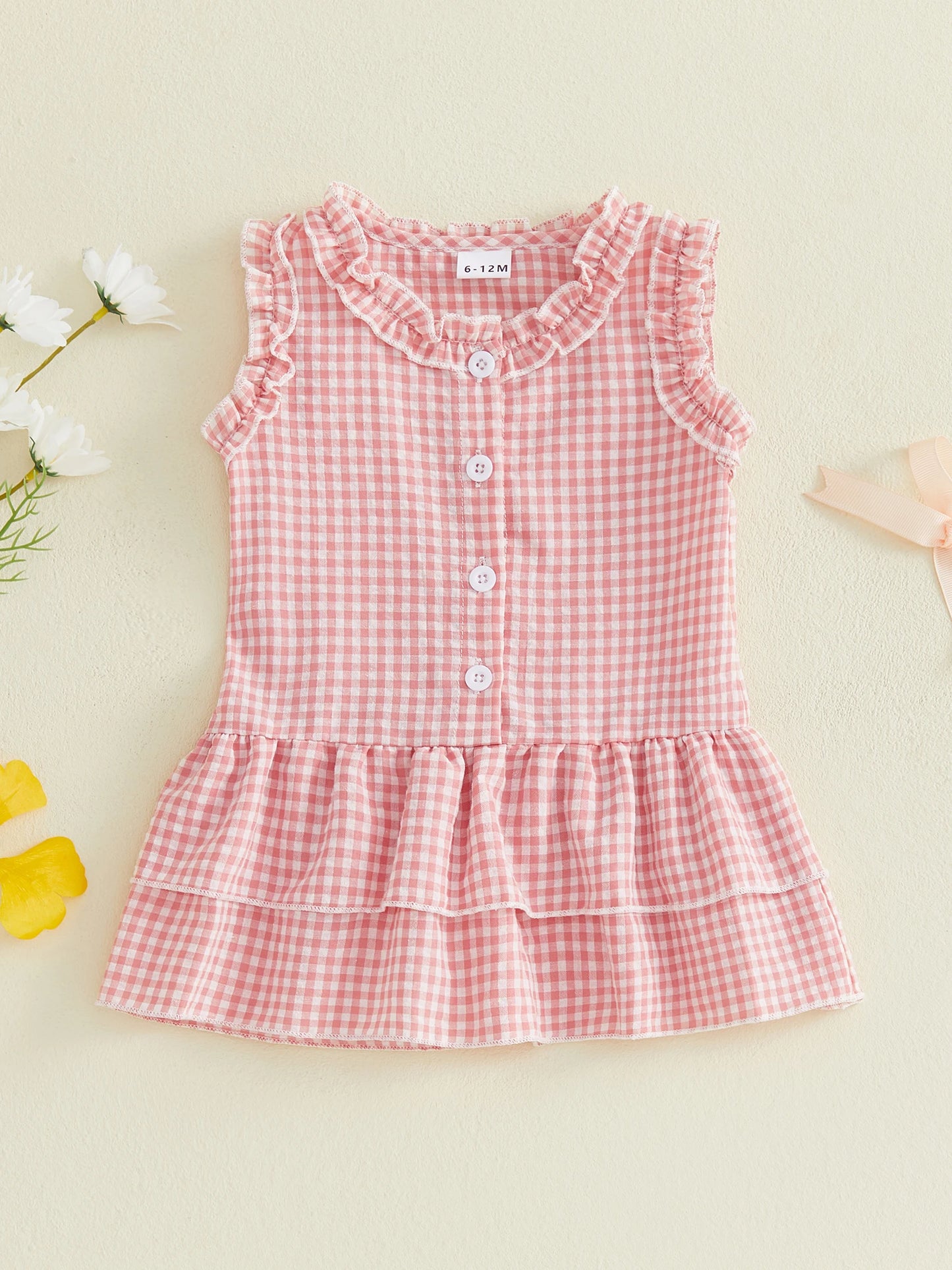 FOCUSNORM 0-4Y Lovely Kids Girls A-line Dress Sleeveless Crew Neck Layered Plaid Summer Dress for Casual Daily